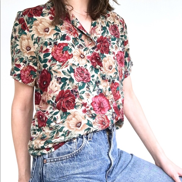 Vintage floral rayon button down - Picture 9 of 13